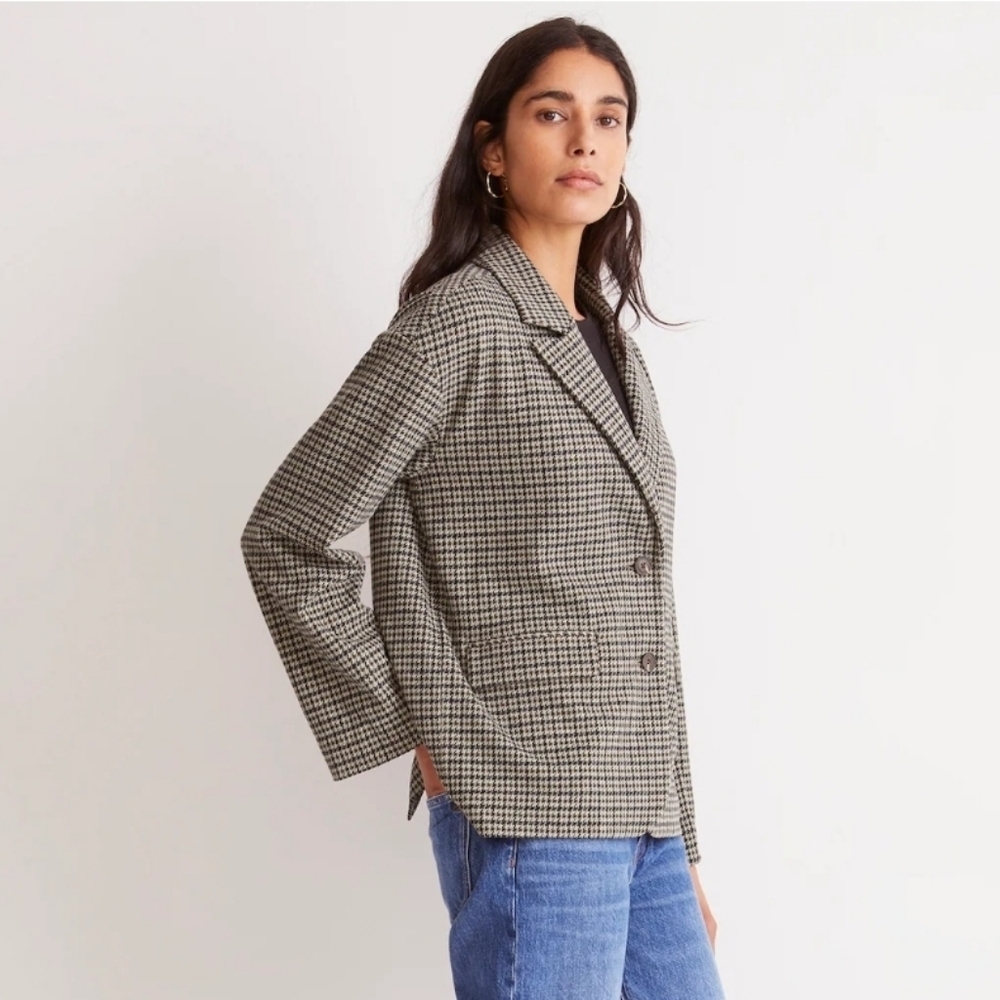 Madewell Oversized Knit Blazer In Houndstooth Womens Size XS Button Up Jacket - Picture 4 of 14